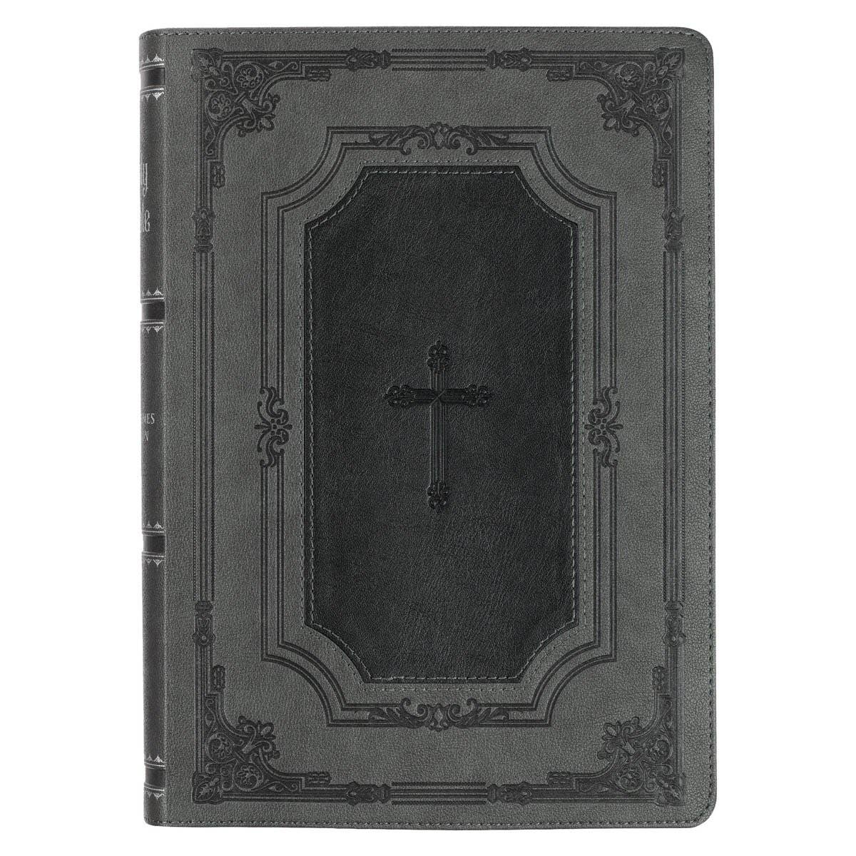 Gray with Black Inlay Faux Leather Super Giant Print King James Version Bible with Thumb Index