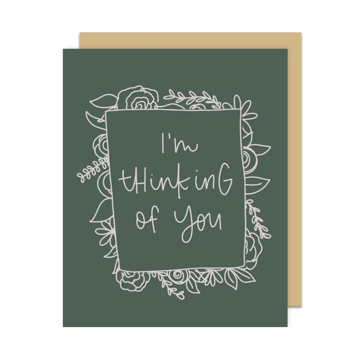 I'm Thinking of You (Emerald with Floral Frame) Greeting Card
