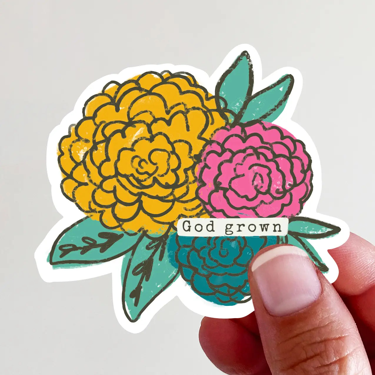 God Grown Pink Floral Vinyl Sticker