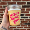 Yellow Jesus Loves You Coffee Sleeve
