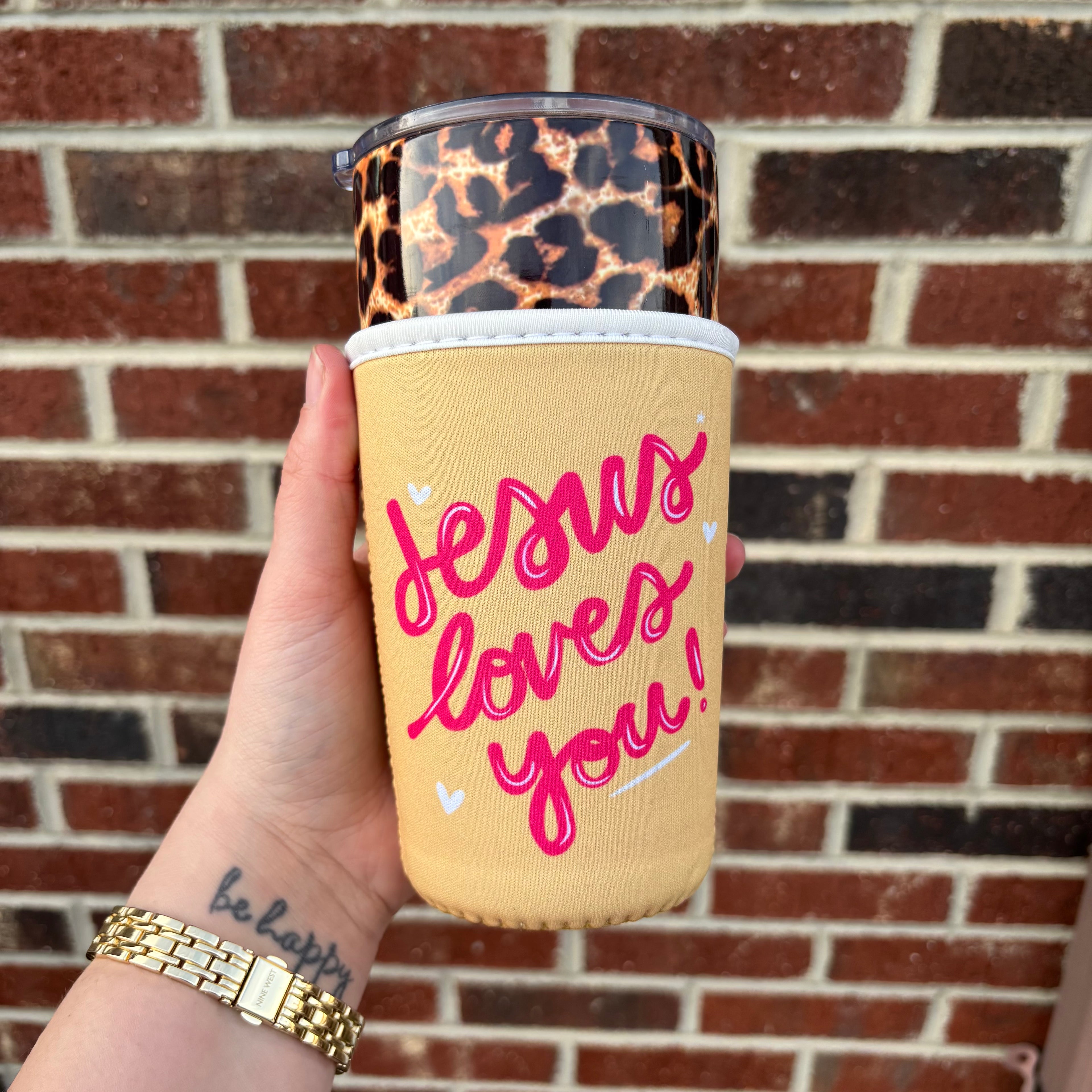 Yellow Jesus Loves You Coffee Sleeve