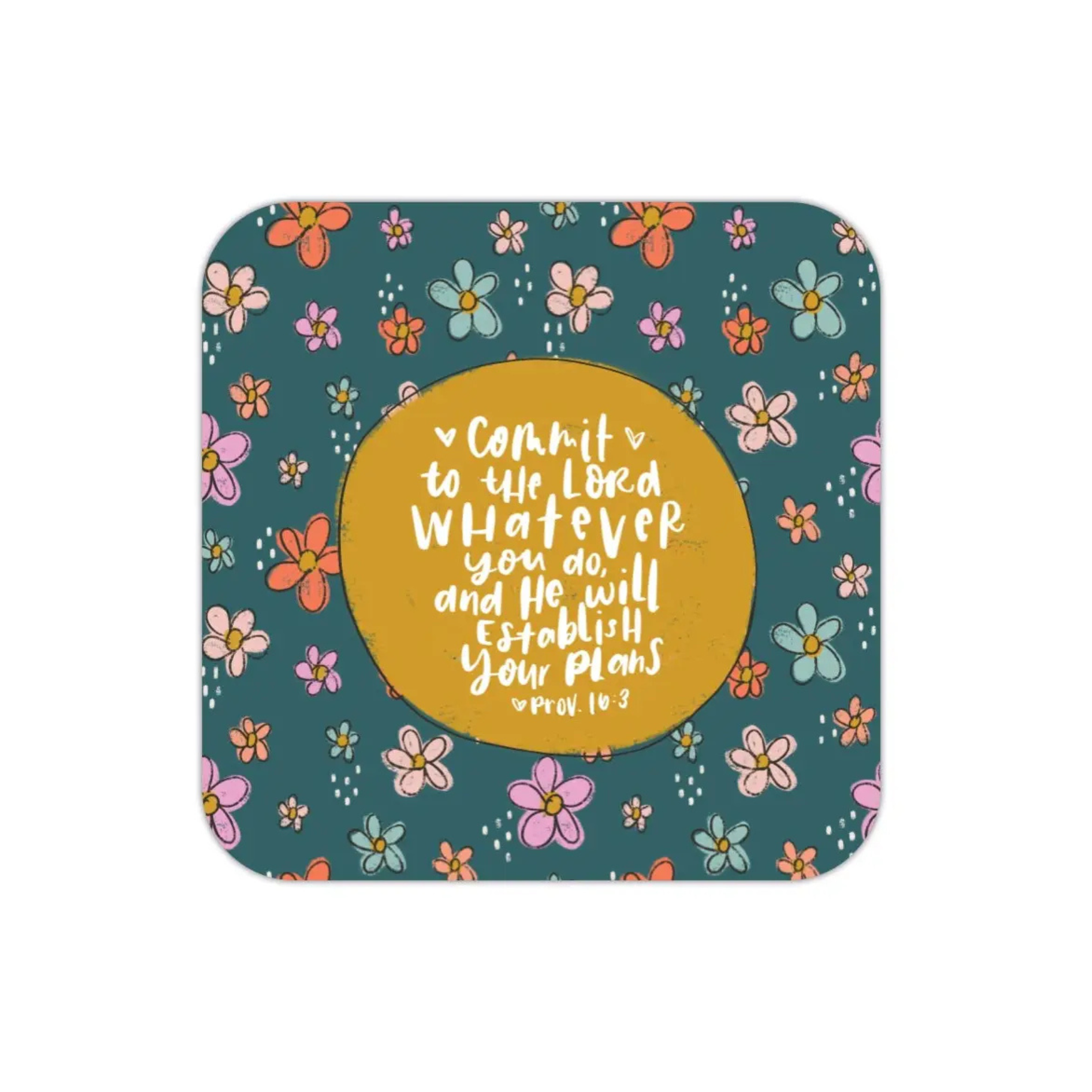 Commit to the Lord Proverbs 16:3 - Blue Floral Square Vinyl Sticker