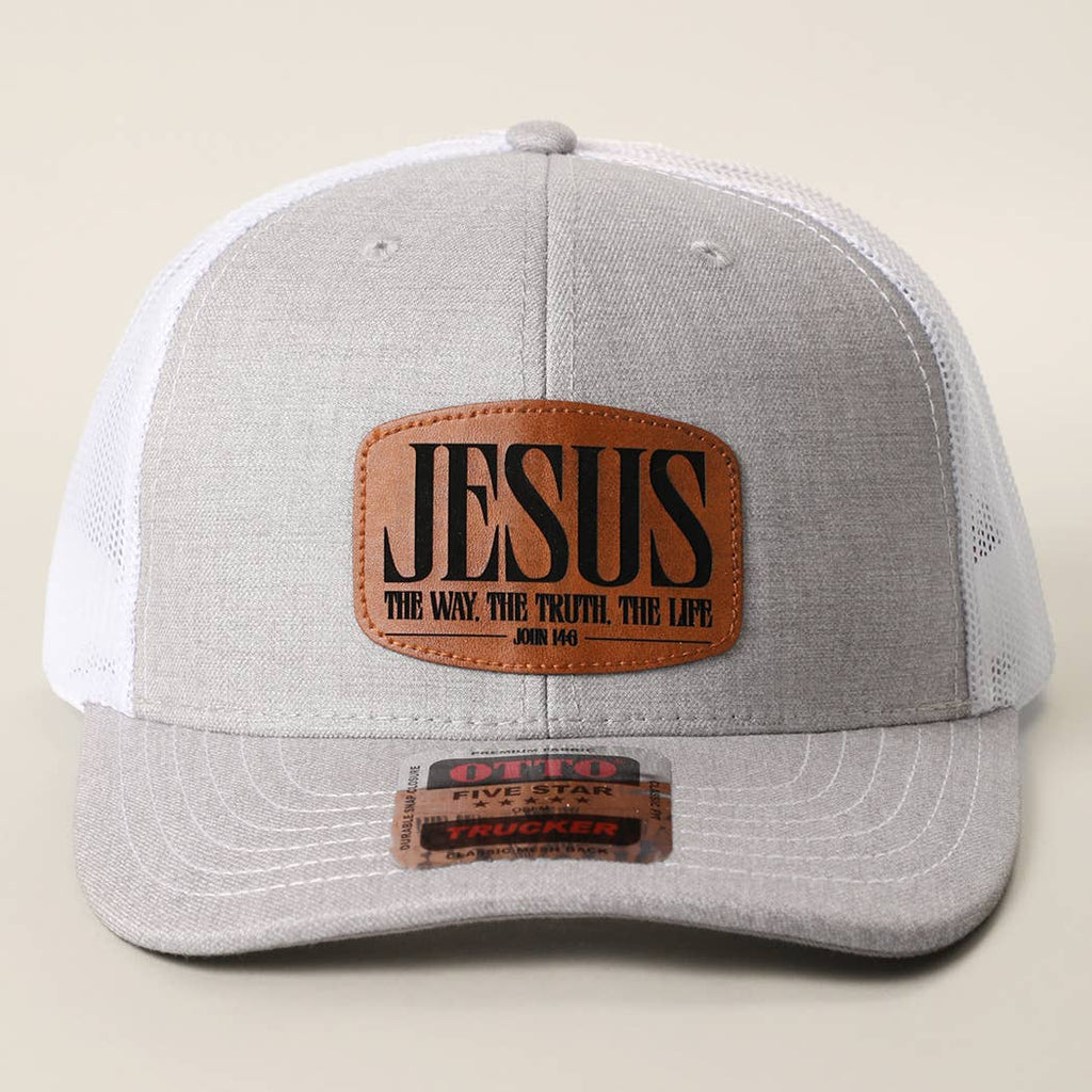 Jesus Leather Patch Mid-Profile Mesh Back Trucker Hat
