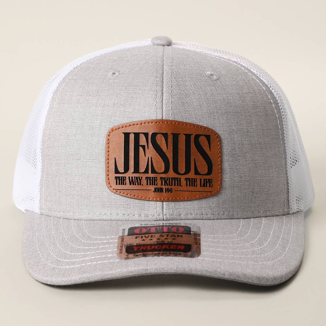 Jesus Leather Patch Mid-Profile Mesh Back Trucker Hat